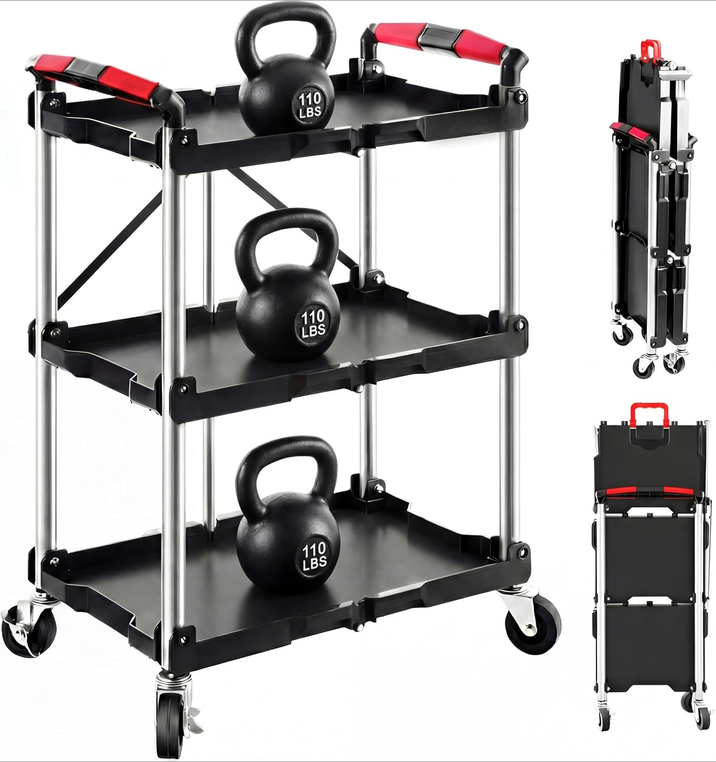 Workshop Tools And Equipment - عربة خدمة قابلة للطي بثلاثة أرفف